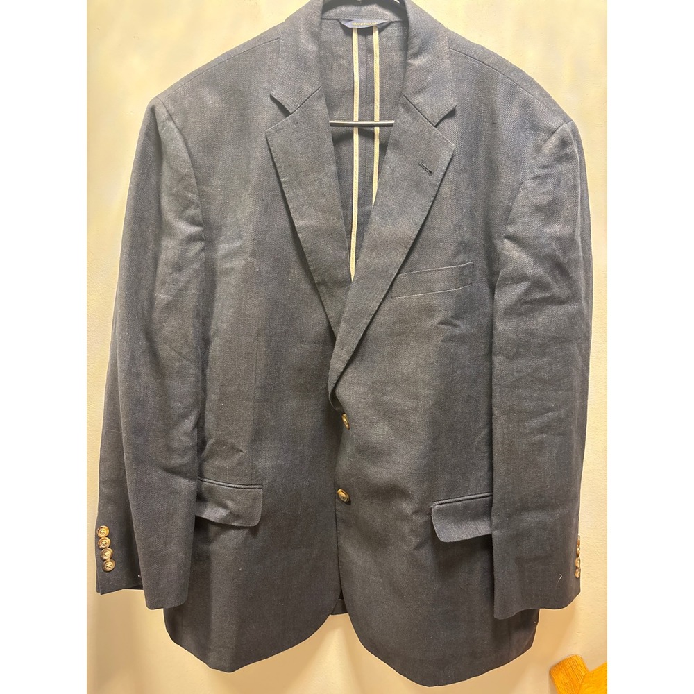 Baird McNutt Linen Herringbone Blazer Mens XL Navy Blue Sport Coat Sz 46R